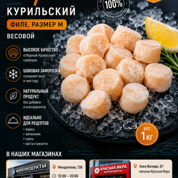 Гребешок морской Курильский филе размер М весовой