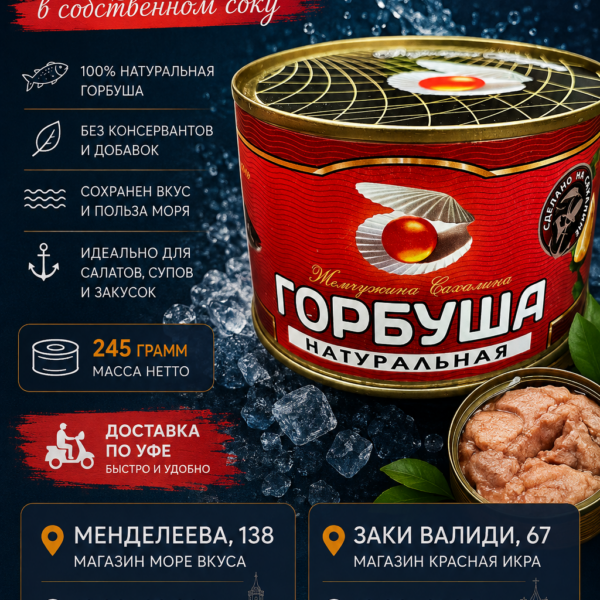Горбуша натуральная 245 гр Жемчужина Сахалина