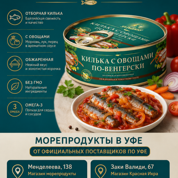 Килька по Венгерски обжаренная с овощами в т/с 240 гр "За Родину"