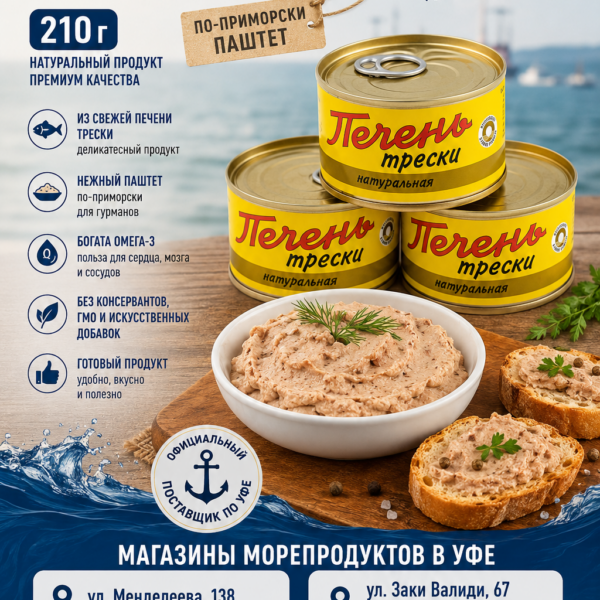 Печень трески Кайтес по-приморски 210 гр ж/б Паштет