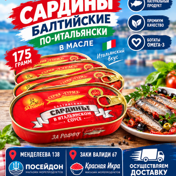 Сардины балтийские по итальянский 175 гр