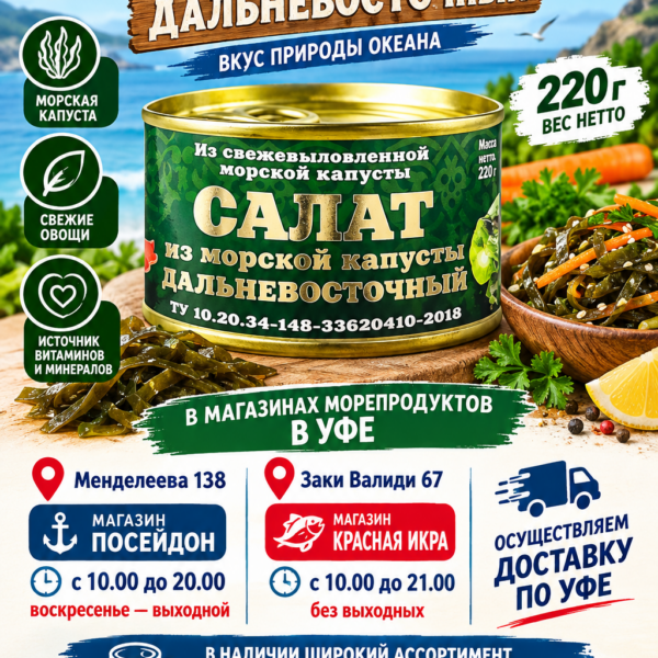 Салат из морской капусты" Дальневосточный" 220 ж/б "Хавиар"