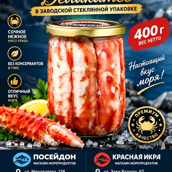 Мясо краба натуральное 400 гр