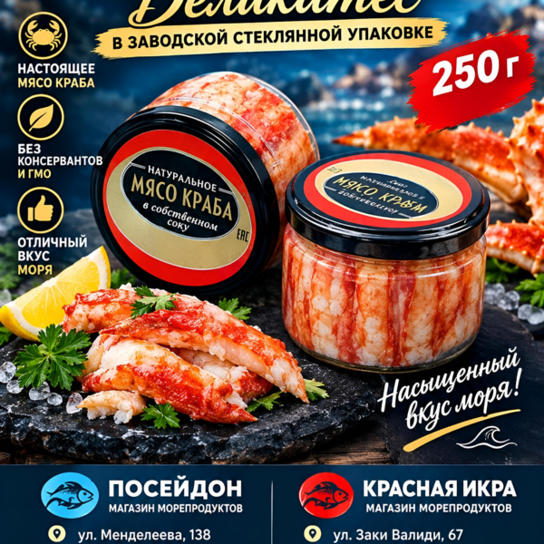 Мясо краба натуральное 250 гр